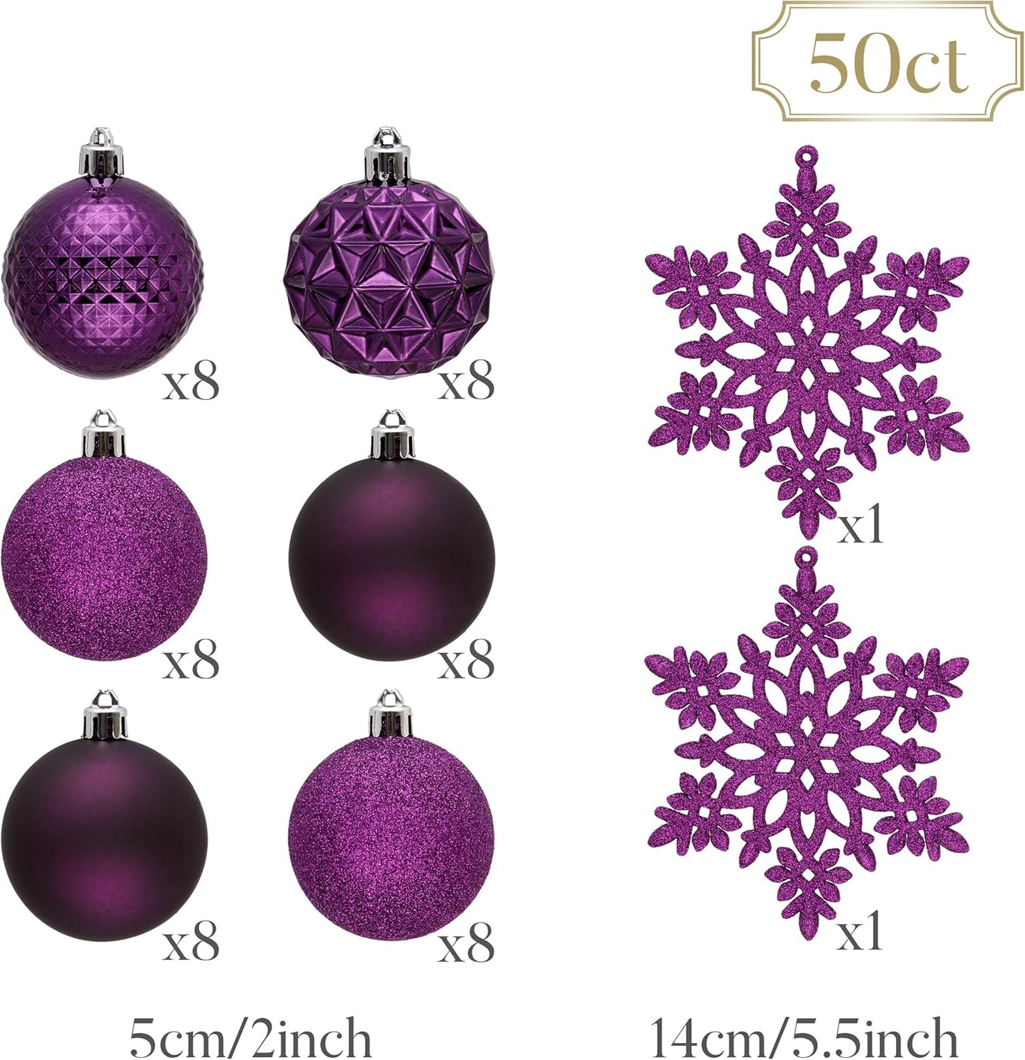 Valery Madelyn Christmas Tree Decorations Ornament Set for Fall Halloween, 50ct 2 Inches Purple Shatterproof Christmas Ball Ornaments Hanging Xmas Holiday Party Decor