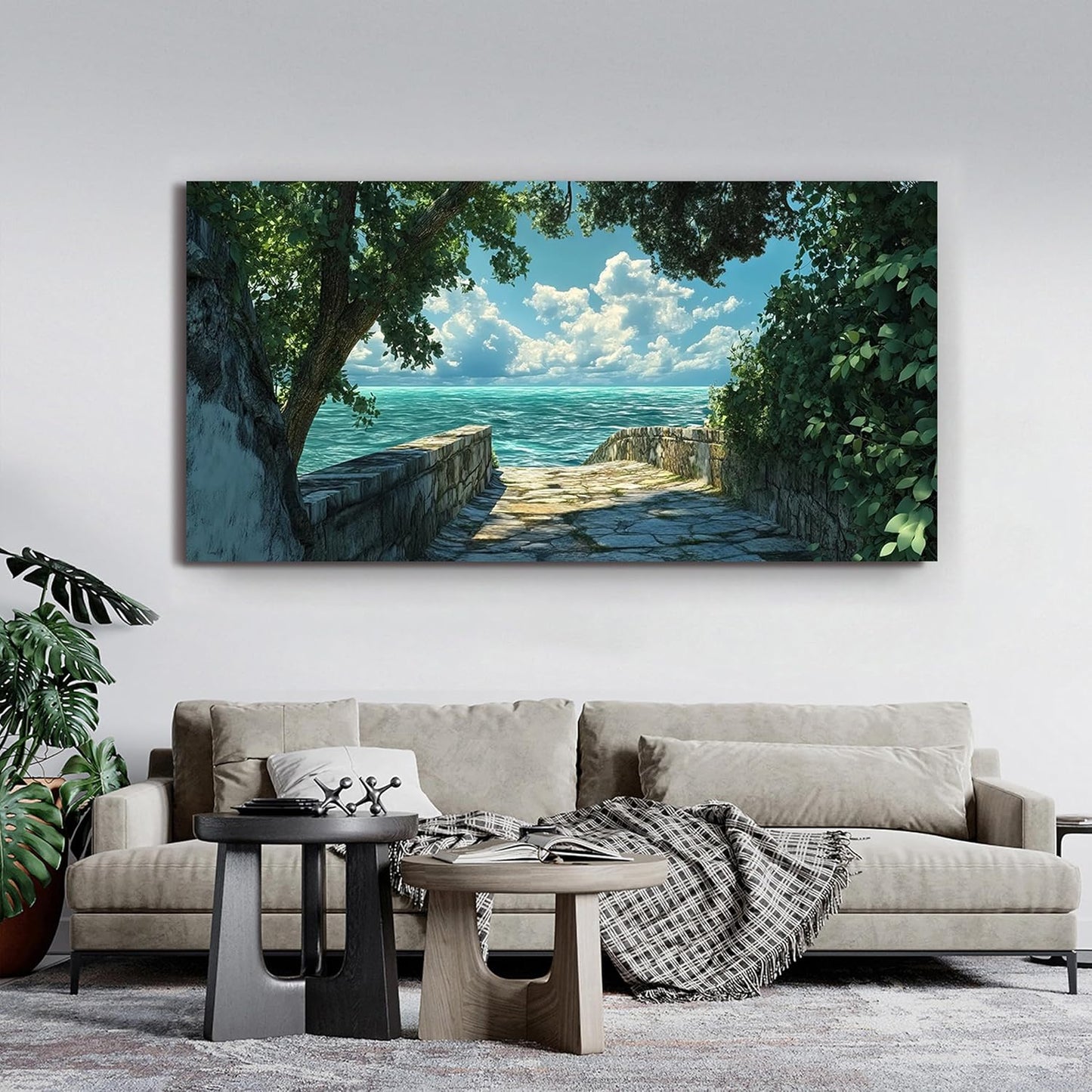 Canvas Wall Art Decor Large Wall Art Pictures for Living Room Artwork for Walls Landscape Natural Wall Art Decor Green Coastal Wall Art Prints Seaside Path Art Work for Home Office Wall Decor 29"x58"