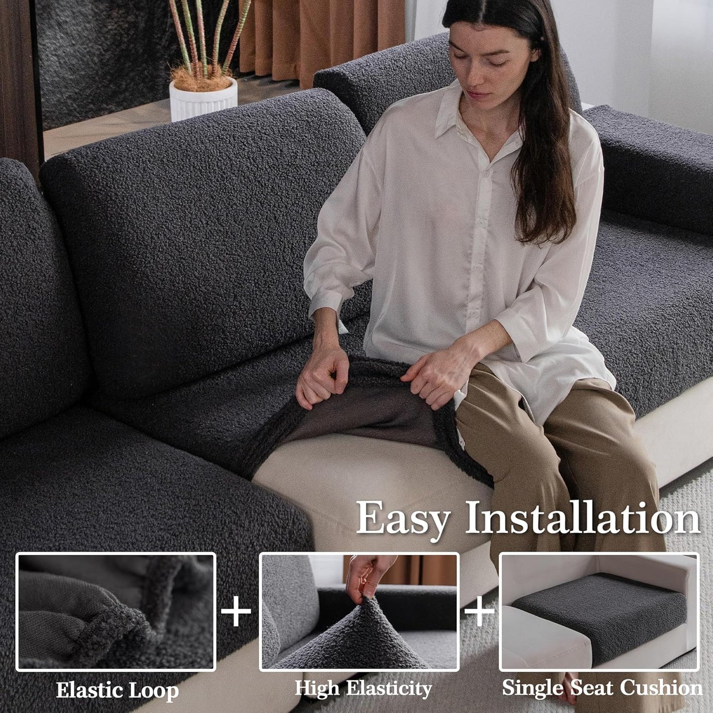 Couch Cushion Covers for Sectional Sofa, Stretch Soft Sofa Slipcovers Washable Wear-Resistant Universal Furniture Protector for Living Room(1 Piece Chair Cover, Dark Gray)