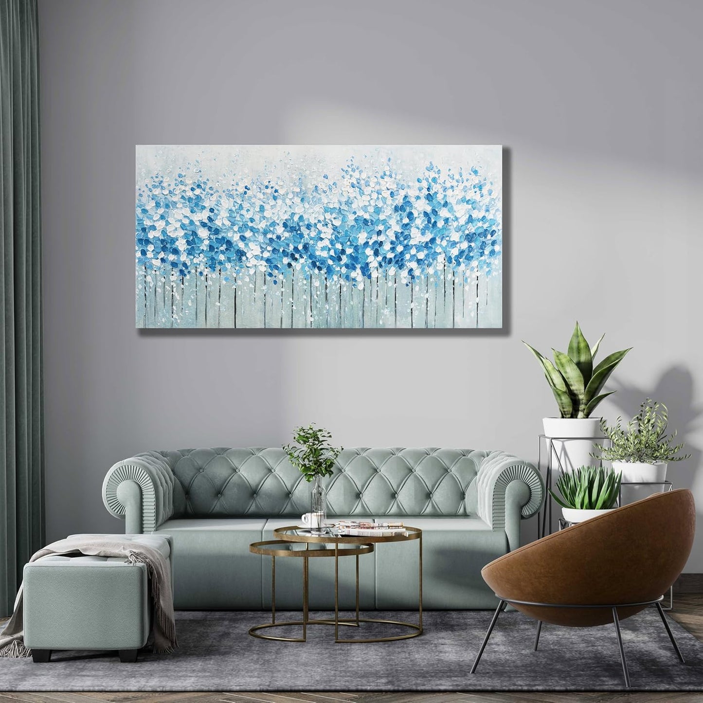 Belmrxne Abstract Art Wall Decor Blue and White Canvas Painting Modern Minimalist Artwork for Living Room Bedroom Dining Room Office Home Decor 24x48 inch