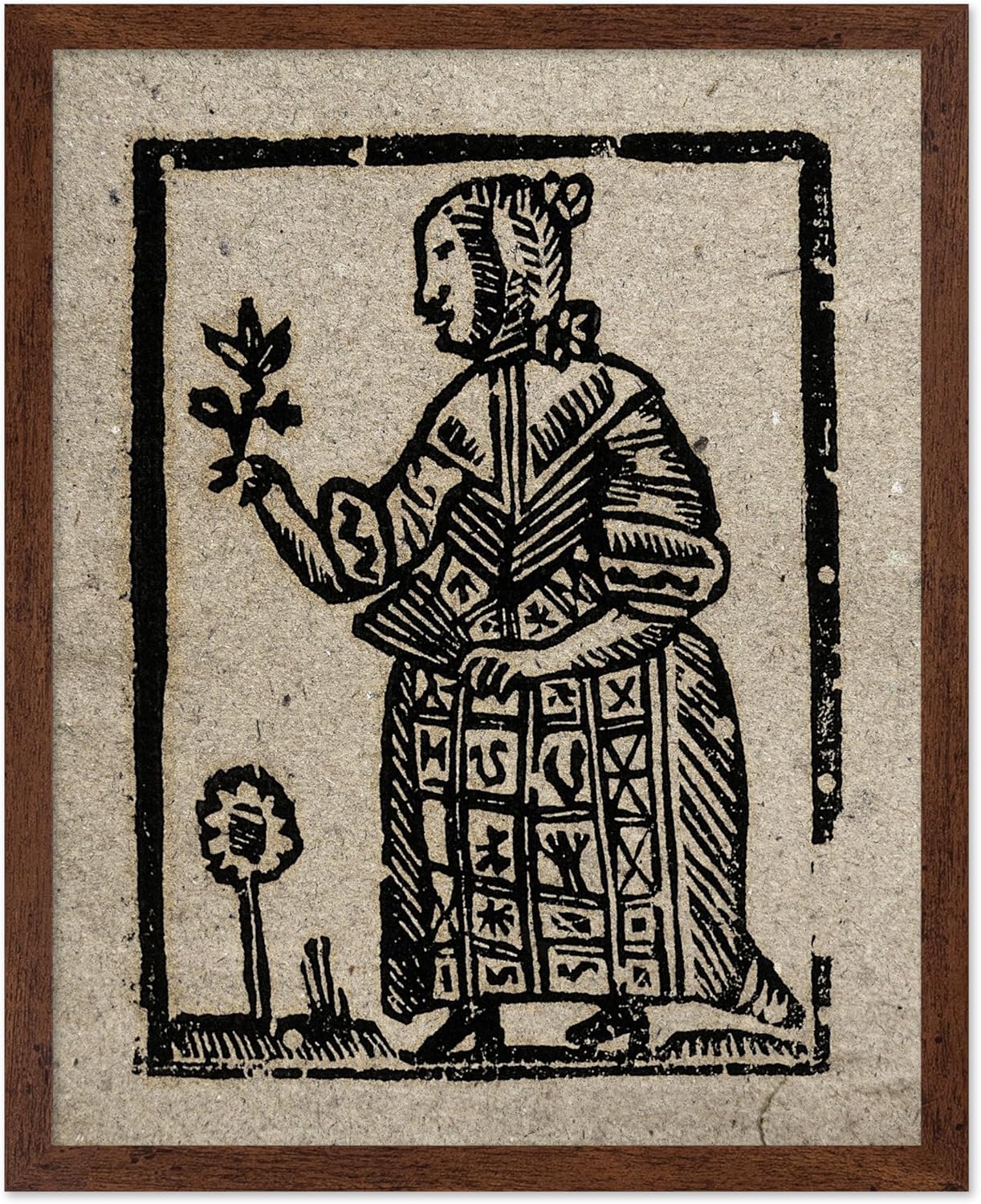 Poster Master Vintage Woodcut Poster - Retro Medieval Print - Gift for Gothic, Horror Fan - Witch Holding a Plant, Magic, Spell, Herbalist - Wall Decor for Bedroom, Dorm, 8x10 Brown Framed
