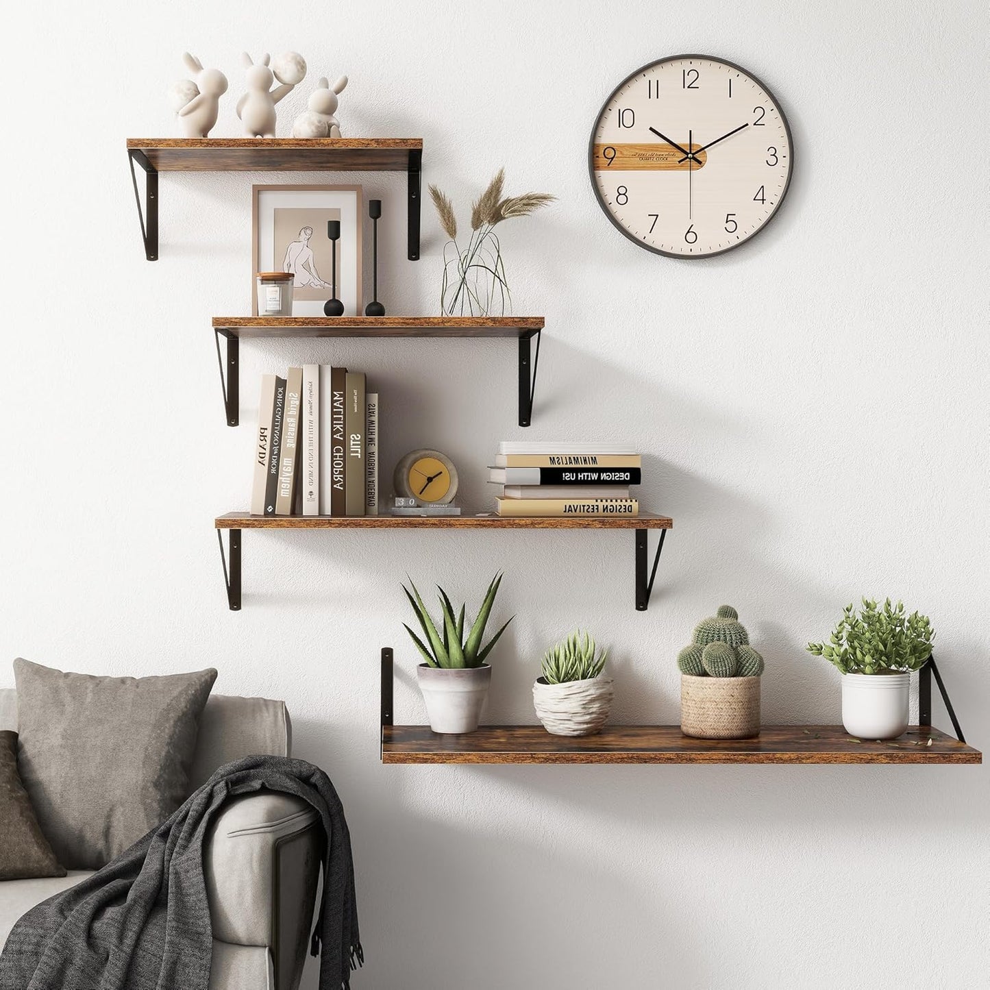 Fun Memories 20 Inch Floating Shelves, Deep Wall Shelves for Kitchen, 20 x 10 Floating Shelf for Living Room, Bedroom, Farmhouse Floating Shelves for Home Decor Storage, Rustic Brown, Set of 2