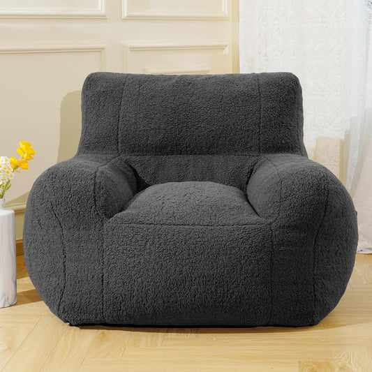 Giant Bean Bag Chair, Lambswool Bean Bag Chair for Adults, Soft Bean Bag High-Density Foam Filled, Grey Comfortable Been Bag for Bedroom, Playroom.