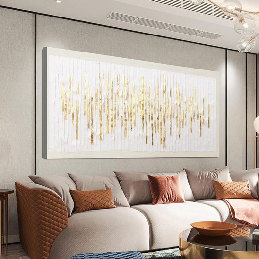 Canvas Wall Art Decor Modern Large Wall Decor For Living Room Gold Abstract Wall Art White Textured Wall Art Large Artwork for Walls Canvas Prints Art Work For Home Office Wall Decor 29" X 58"