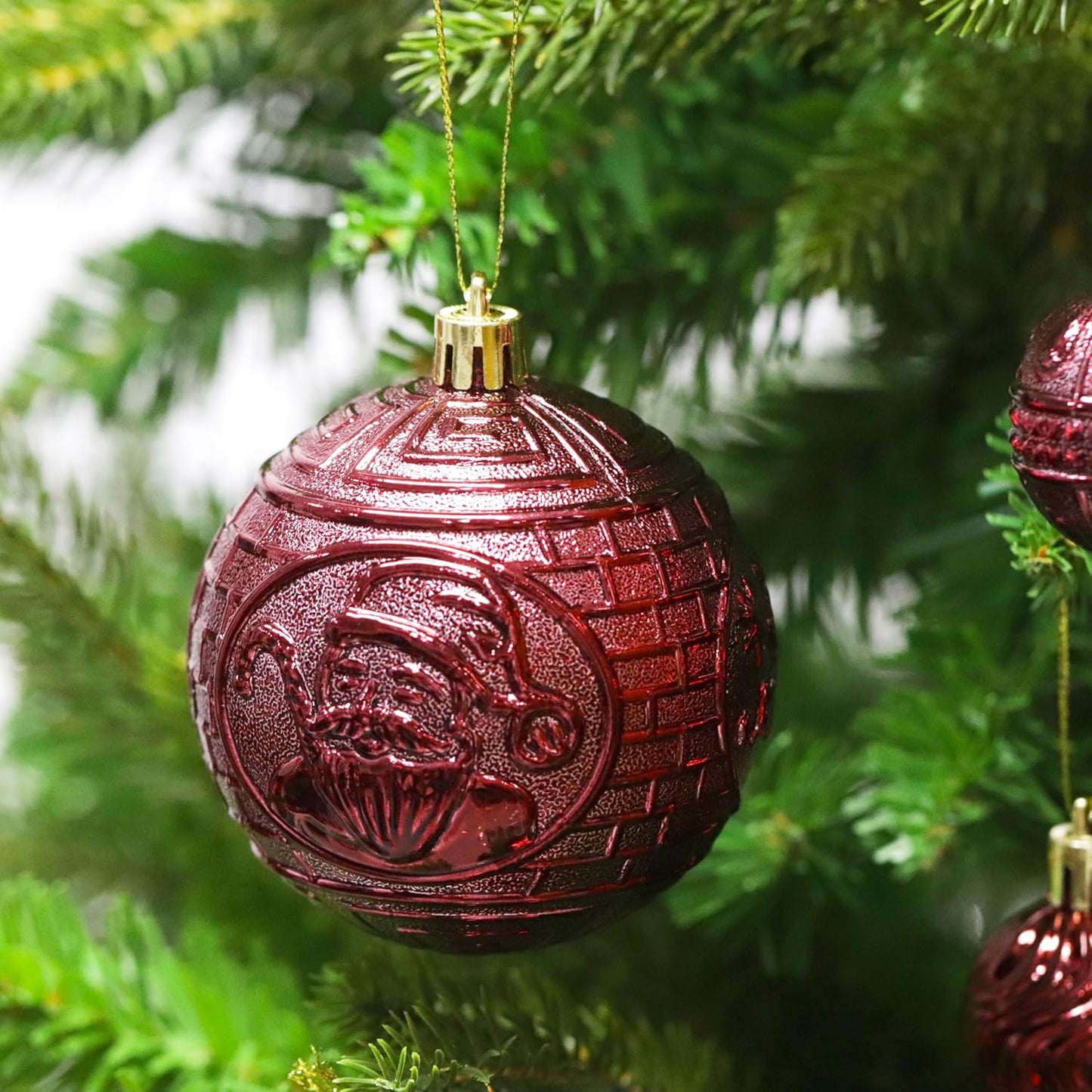 Christmas Ornaments Set with 36pcs Shatterproof Christmas Tree Decorations Multi-Size Christmas Ball Ornaments with 7 Styles Burgundy