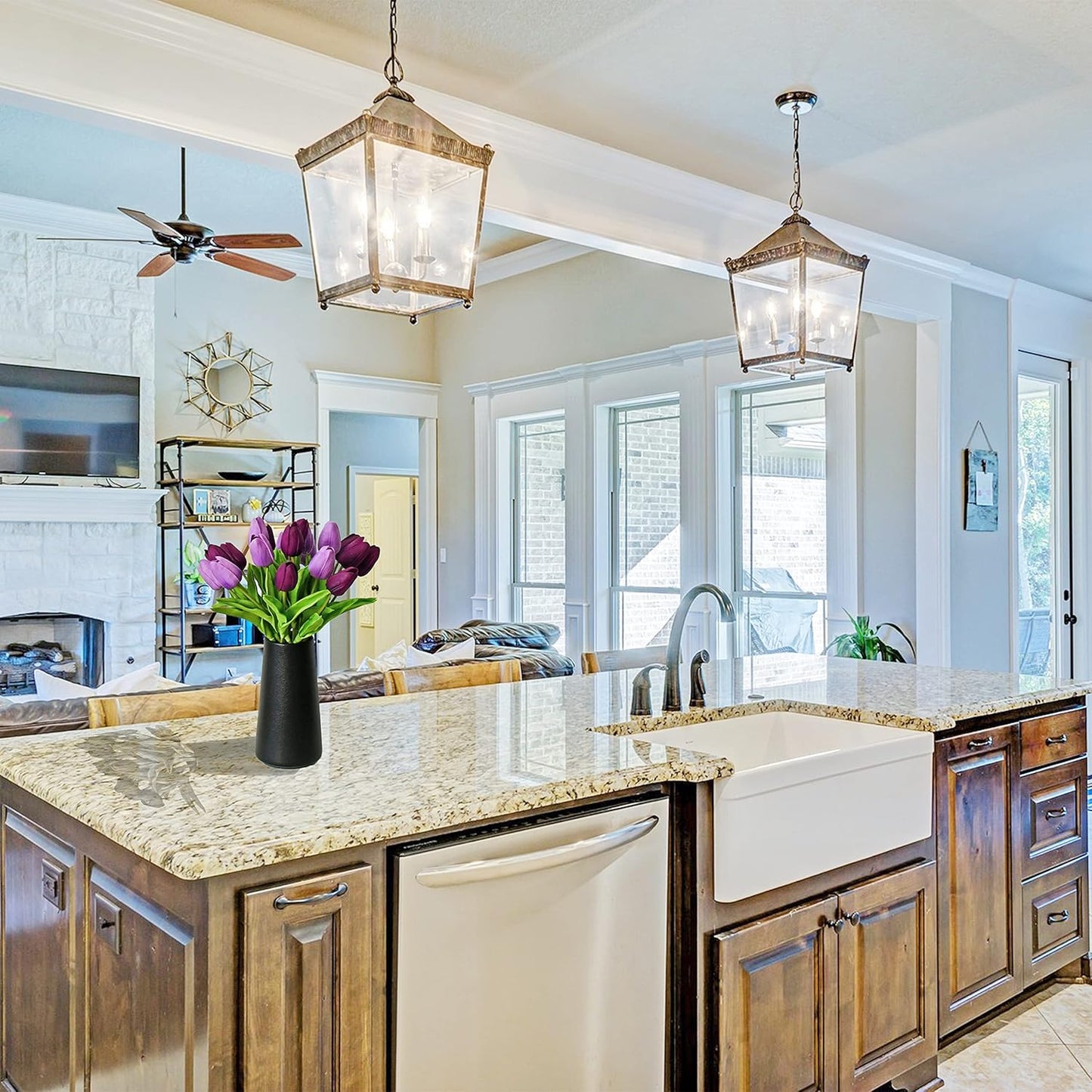 Mandy's Artificial Tulips 20 Stems Shades of Purple PU Faux Flowers for Wedding Home Decor 13.5 Inch