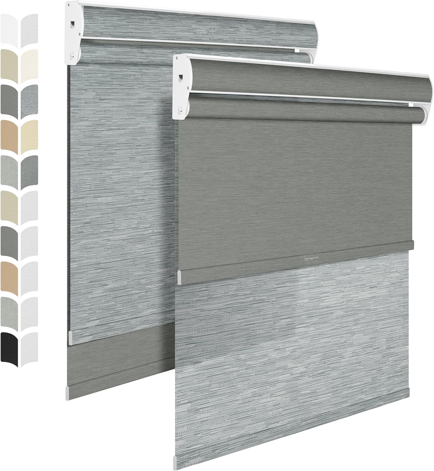 BERISSA Cordless Dual Roller Shades with Cassette Valance,Double Window Shades Blackout and Light Filtering Shades,Day and Night Roller Shades for Home Office Door.Striped Jacquard Grey.49 W x 80" H