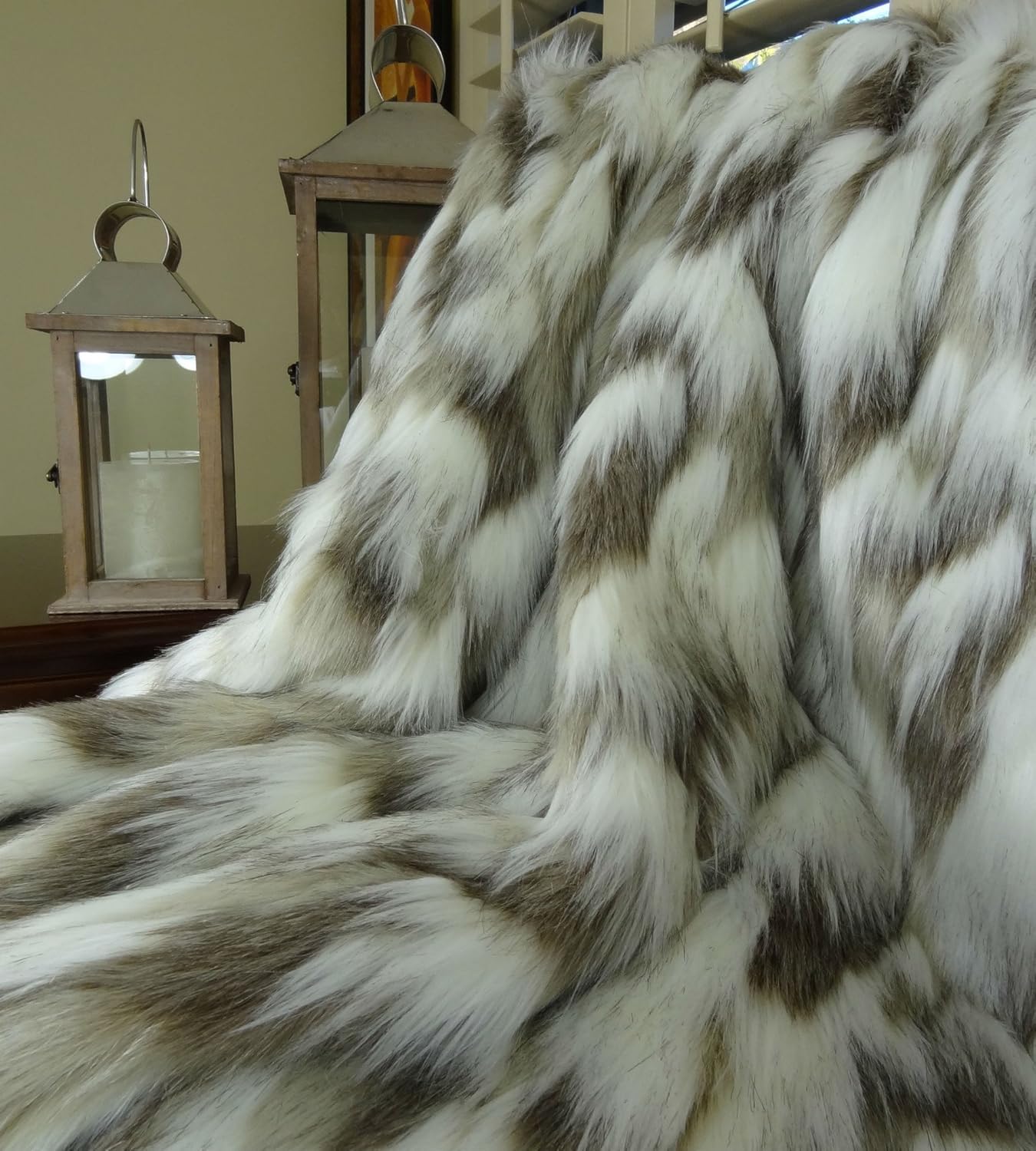 Ivory Faux Fur Throw Blanket & Bedspread - Tibet Fox Fur - Ivory Beige Luxury Faux Fur - Throw Blanket - Luxury Soft Faux Fur, Handmade in US, 16445