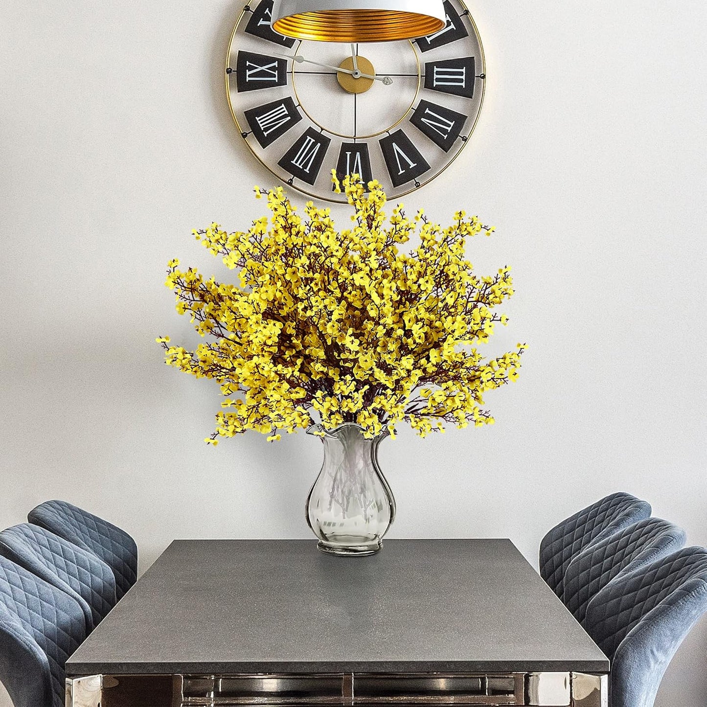 Sggvecsy 6 Pcs Babys Breath Artificial Flowers Gypsophila Bouquets Bulk Real Touch Fake Silk Flowers for Home Wedding DIY Floral Arrangement Kitchen Table Centerpiece Festival Decoration (Yellow)