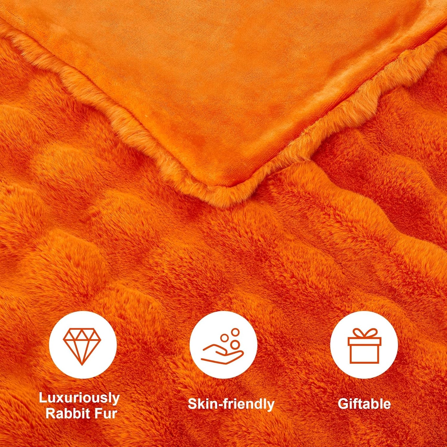 DREAMNINE Oversized Fuzzy Soft Fall Faux Fur Throw BlanketTwin Size 60" x 70", Luxury Large Autumn Plush Fluffy Blankets, Cute Lovely Halloween Cozy Thick Warm Furry Blanket for Winter, Pumpkin Orange