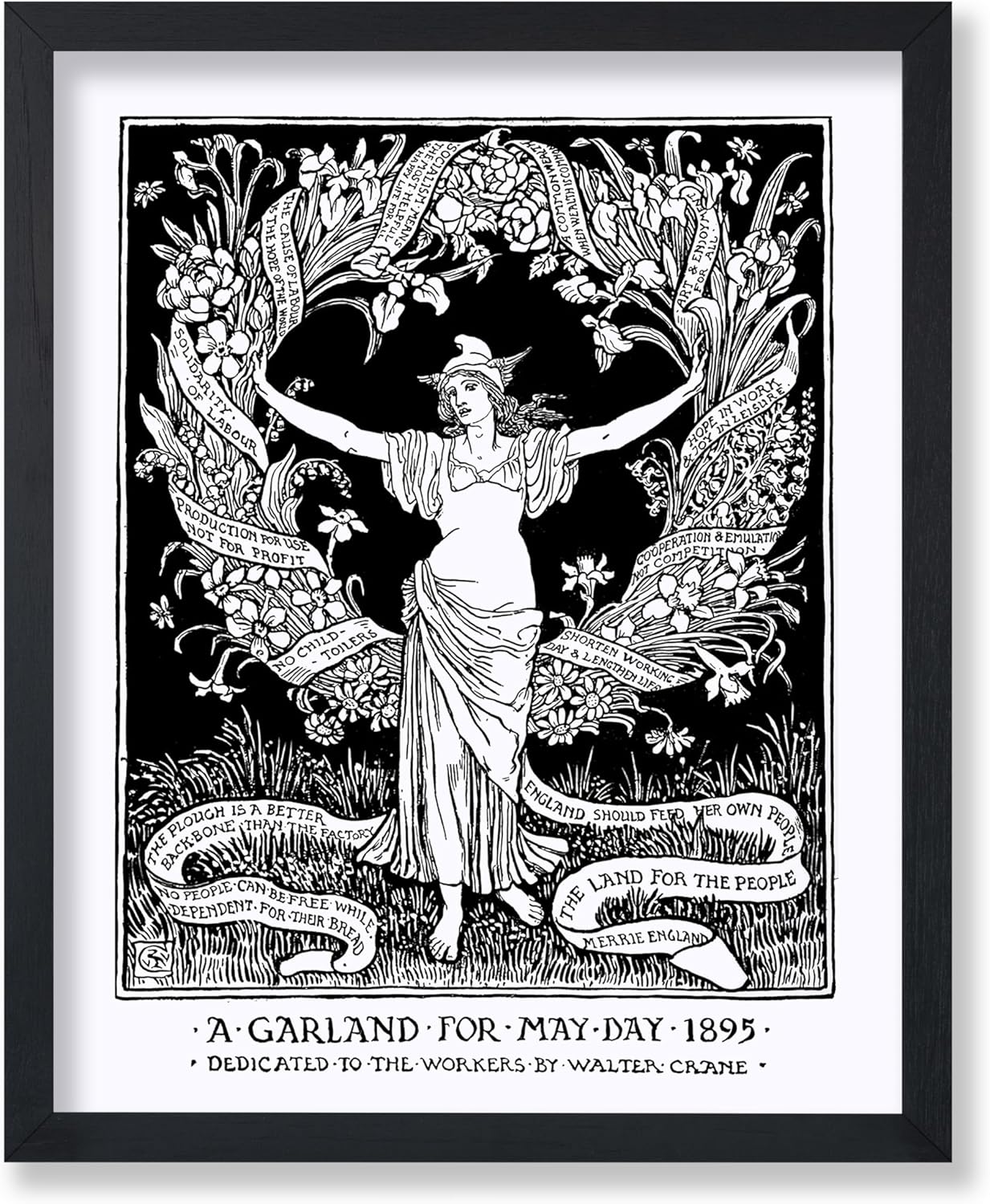 Poster Master Vintage Walter Crane Poster - Retro A Garland for May Day Print - Socialist Art - Gift for Him, Her, Men, Women - Wall Decor for Home, Office, Living Room, 24x32 Unframed Wall Art