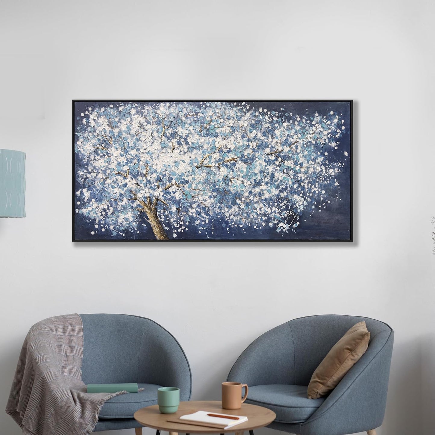 Canvas Wall Art Wall Decor Bedroom Pictures Wall Decoration Dark Blue And White Abstract Tree Plants Artwork Abstract Wall Art Large Size Modern Painting Framed Pictures For Living Room Home Kitchen Office 29"X58"