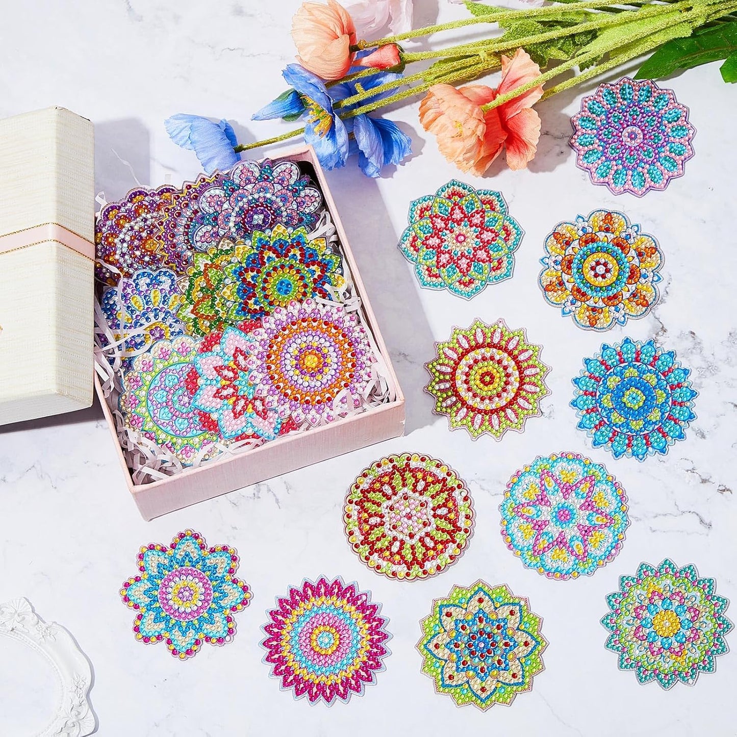 Henoyso 20 Pcs Diamond Art Painting Keychains Kits for Adults 5d Double Sided Cross Shaped Diamond DIY Painting Keychains Gem for Beginners Kids Adults DIY Crafts Decor Gift Party(Mandalas)