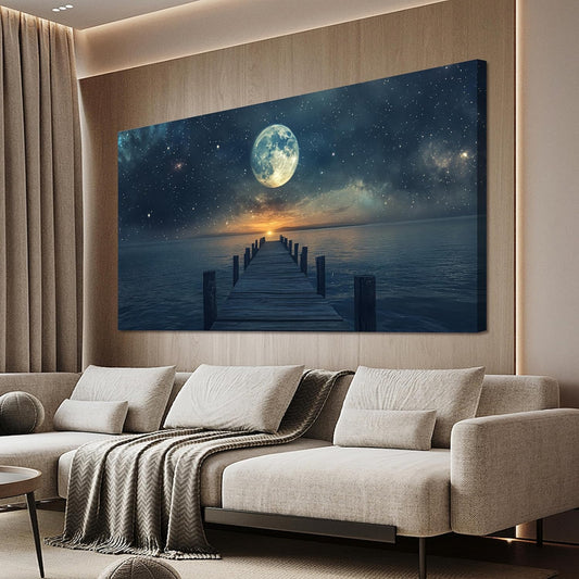 Canvas Wall Art Decor Artwork for Walls Large Wall Art Pictures for Living Room Landscape Coastal Wall Art Natural Blue Wall Decor Art Prints Star Moon Art Work for Home Office Wall Decor 24" x 48"