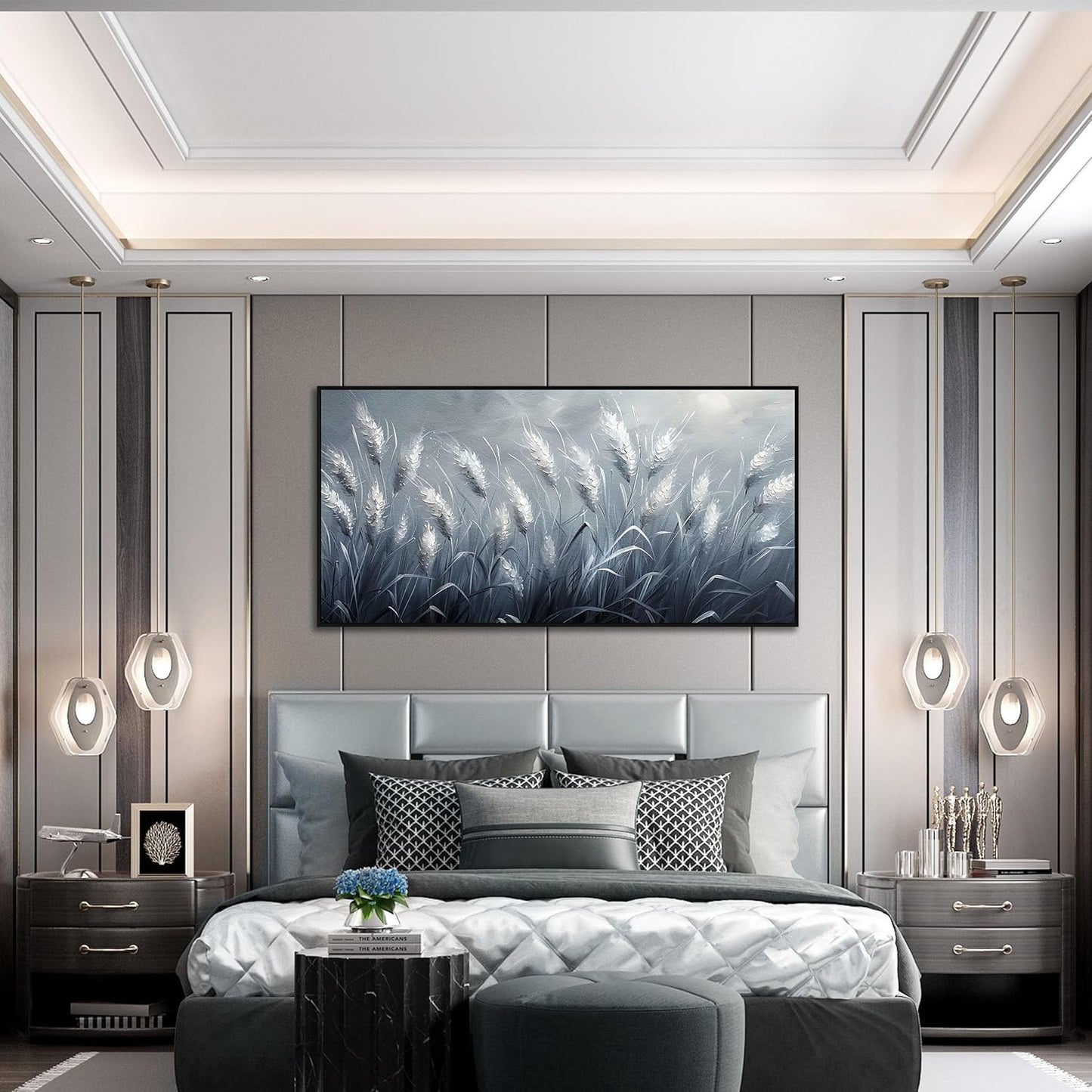 Home Decor Botanical Wall Art Reed Wall Paintings Black Framed Wall Decor Big Pictures 29"x 59"