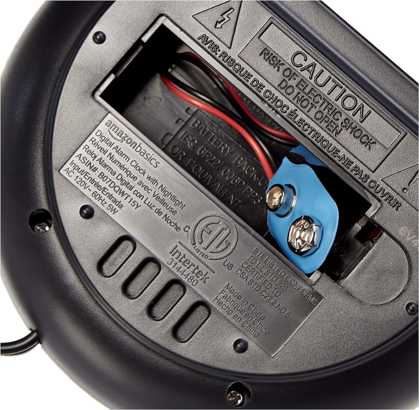 Amazon Basics Small Digital Oval Alarm Clock With LED Display, Nightlight & Battery Backup, Black, 4.5 x 3.5 x 2.4 Inches