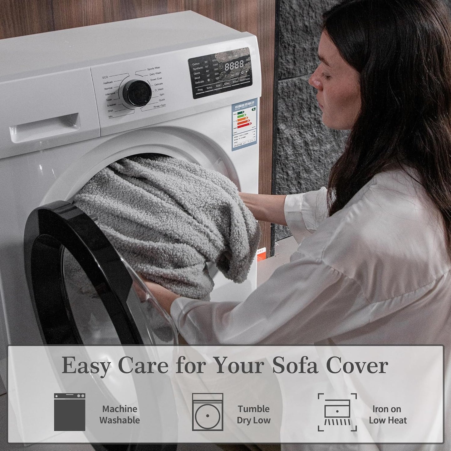 Couch Cushion Covers for Sectional Sofa, Stretch Soft Sofa Slipcovers Washable Wear-Resistant Universal Furniture Protector for Living Room(3 Seaters Covers, Light Gray)