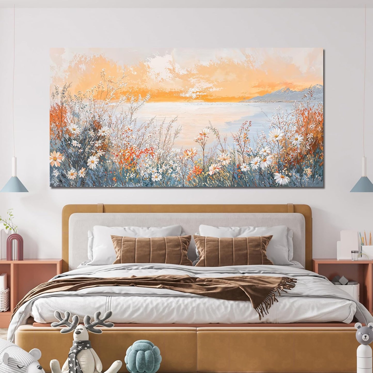Canvas Wall Art Decor Wall Art Pictures for Living Room Artwork for Walls Coastal Beach Wall Art Prints Canvas Art Wall Decor Vintage Wildflower Wall Art Decorations Bedroom Home Decor 20" X 40"