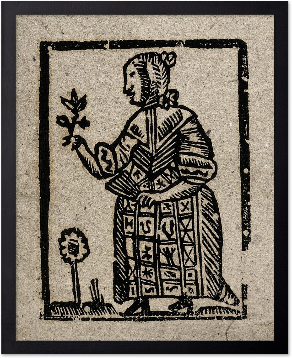Poster Master Vintage Woodcut Poster - Retro Medieval Print - Gift for Gothic, Horror Fan - Witch Holding a Plant, Magic, Spell, Herbalist - Wall Decor for Bedroom, Dorm, 16x20 Black Framed