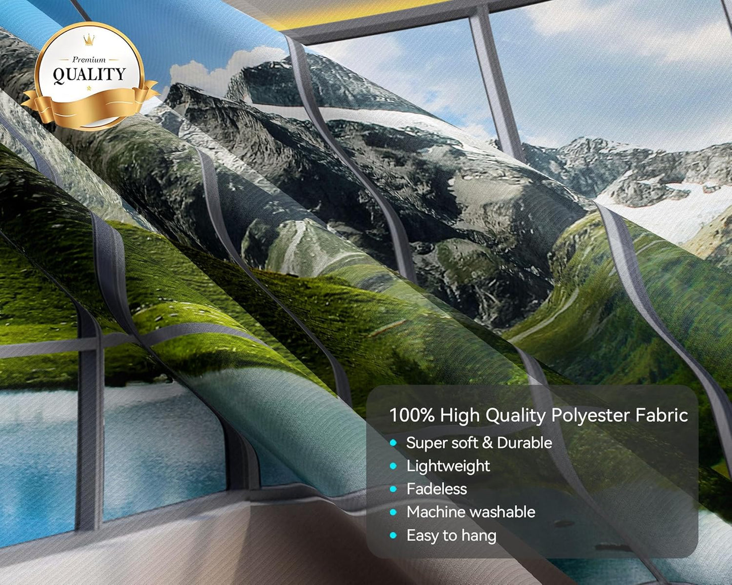 dueeia Window Tapestry Wall Hanging Mountain Forest Lake Nature Landscape Wall Tapestries for Bedroom Office Living Room Wall Decor (90.6"x70.9")