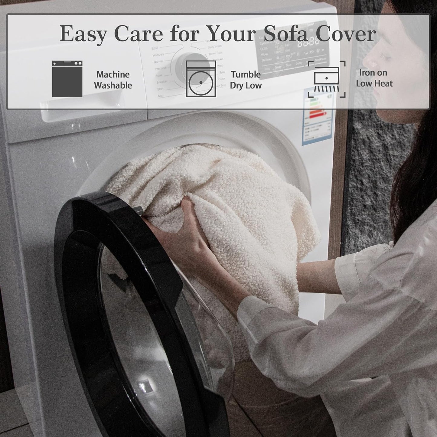 Couch Cushion Covers for Sectional Sofa, Stretch Soft Sofa Slipcovers Washable Wear-Resistant Universal Furniture Protector for Living Room(3 Seaters Covers+1 Chaise Cover, Ivory)