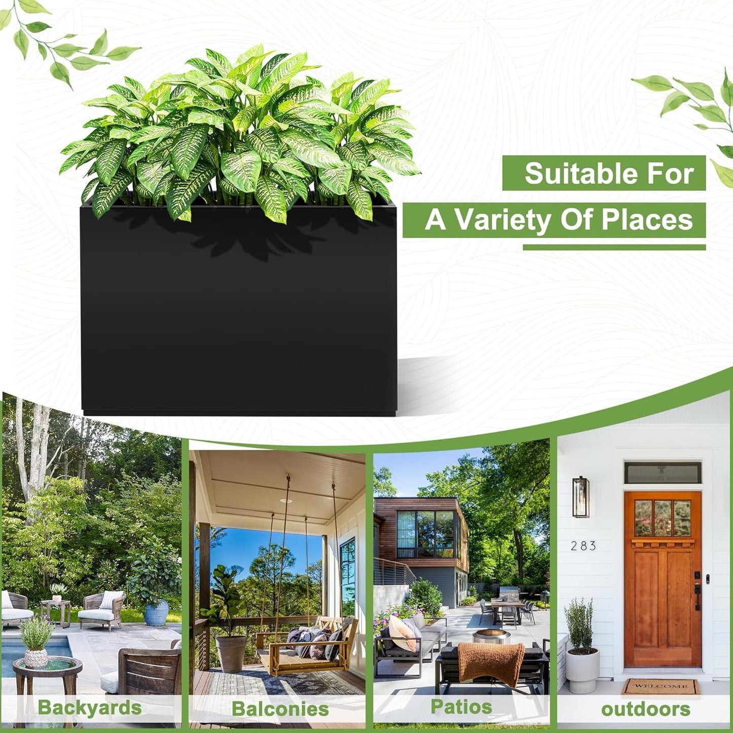 FENCY Metal Rectangular Planter Box Large Planters for Outdoor Plants, Rectangular Tall Planters for Outdoor Plants with Drainage Holes (35.4" L x 9" W x 25.6" H)
