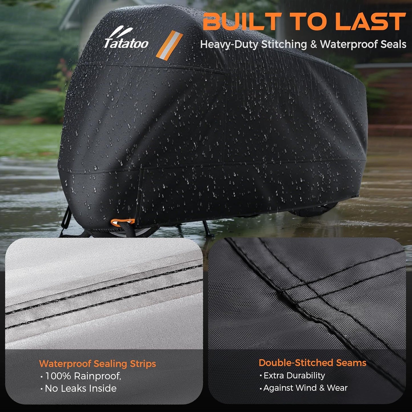 Motorcycle Cover Waterproof Outdoor, 300D Heavy Duty, UV & Rain Resistant, Windproof with 3 Buckles, Fits Most Motorcycles, Cruisers, Sportbikes, Dirt Bikes, Scooters up to 112.2"- 4XL Size