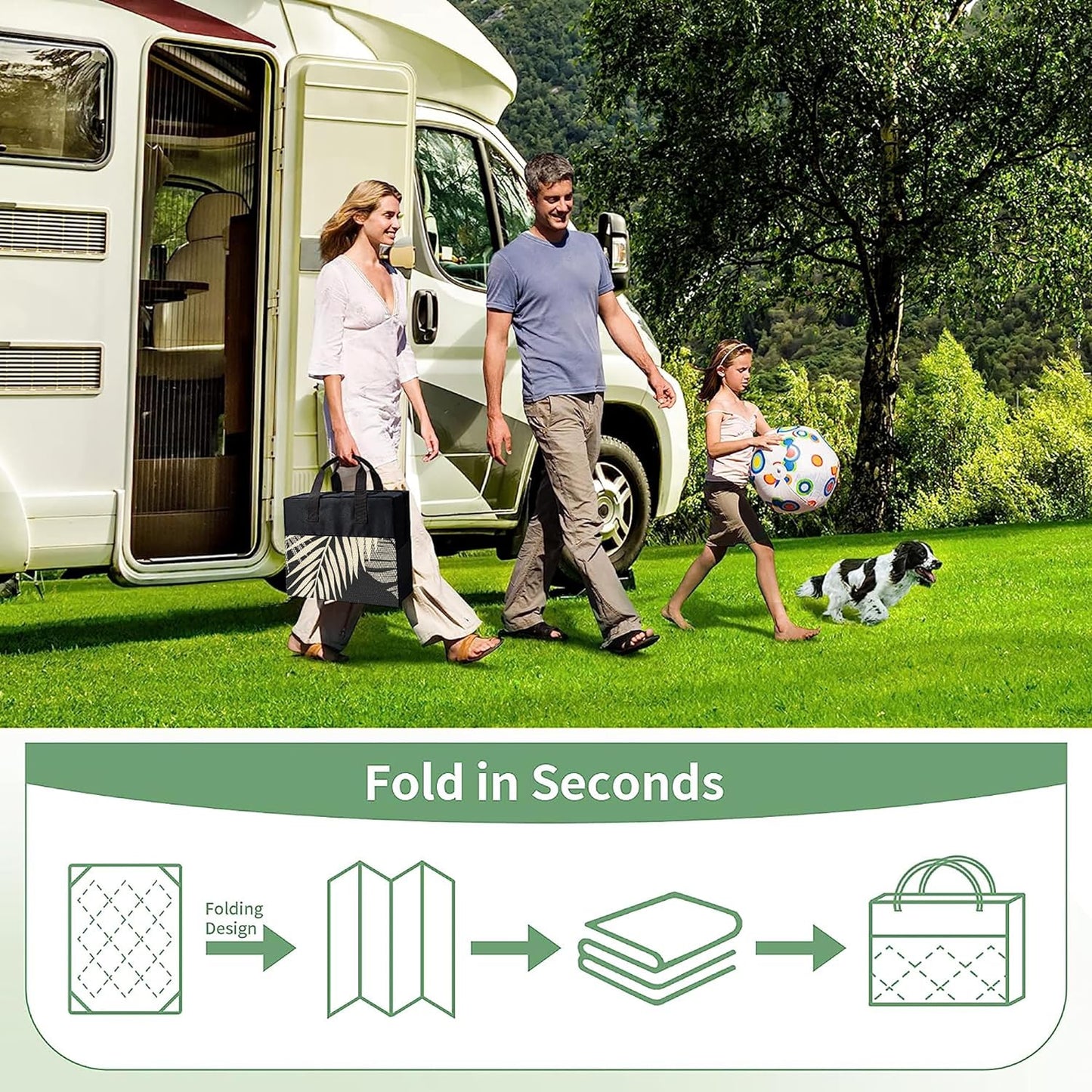 GENIMO Outdoor Rug 3' x 5' Waterproof for Patios Clearance, Reversible Outdoor Plastic Straw Camping Rug Carpet, Large Area Rugs Mats for RV, Camper, Deck, Balcony, Porch, Beach, Picnic, Black&Beige