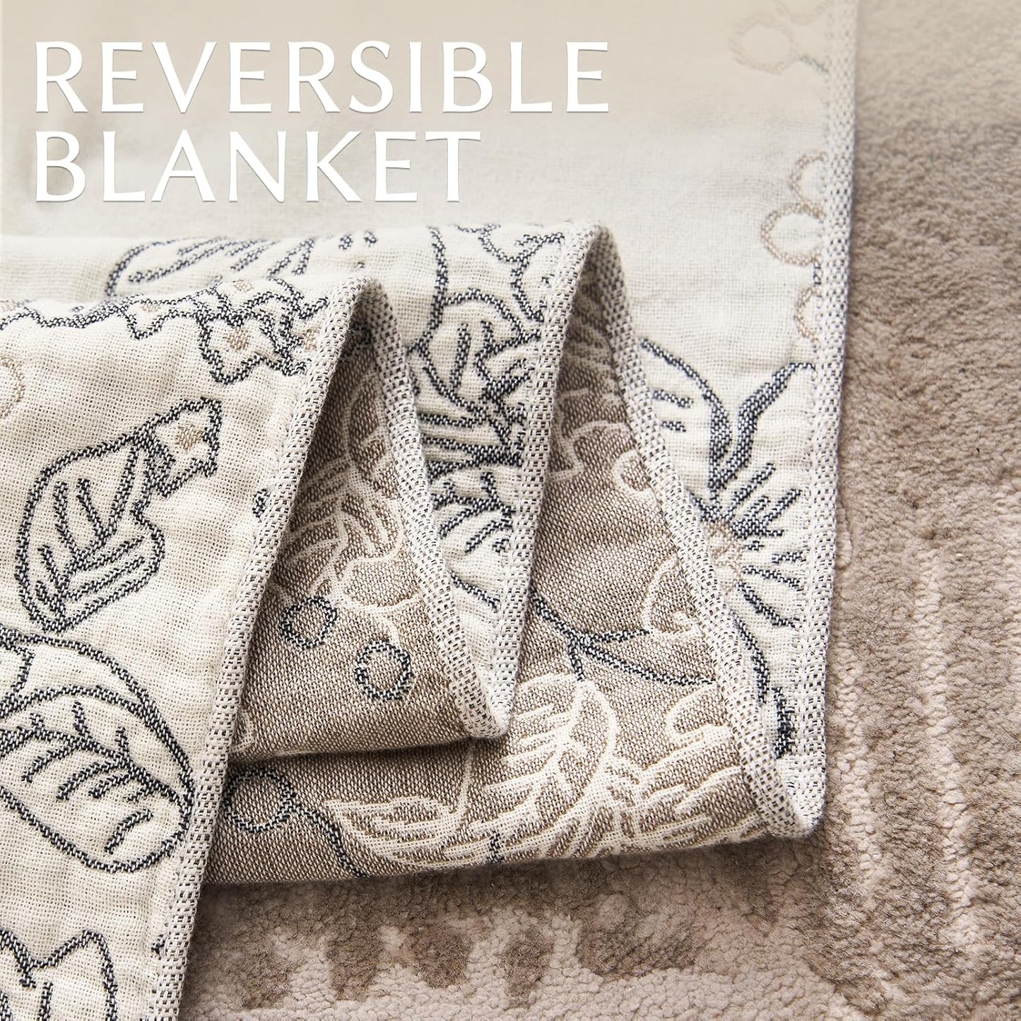 jinchan Boho Floral 100% Cotton Blanket 4-Layer Throw Blanket with Tassel Grey and White Flower Butterfly Soft Luxury Rustic Farmhouse Decor Blanket for Couch Bed 80x90 inch All Season Gift for Women