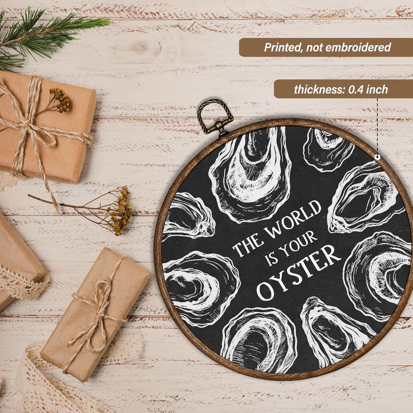 XBBMGG Black Vintage Oyster Wall Art Decor, Beach Nautical Round Wall Hanging Decor, Retro Ocean The World Is Your Oyster Framed Canvas Prints for Home Bedroom Living Room Decorations, 10x10inch