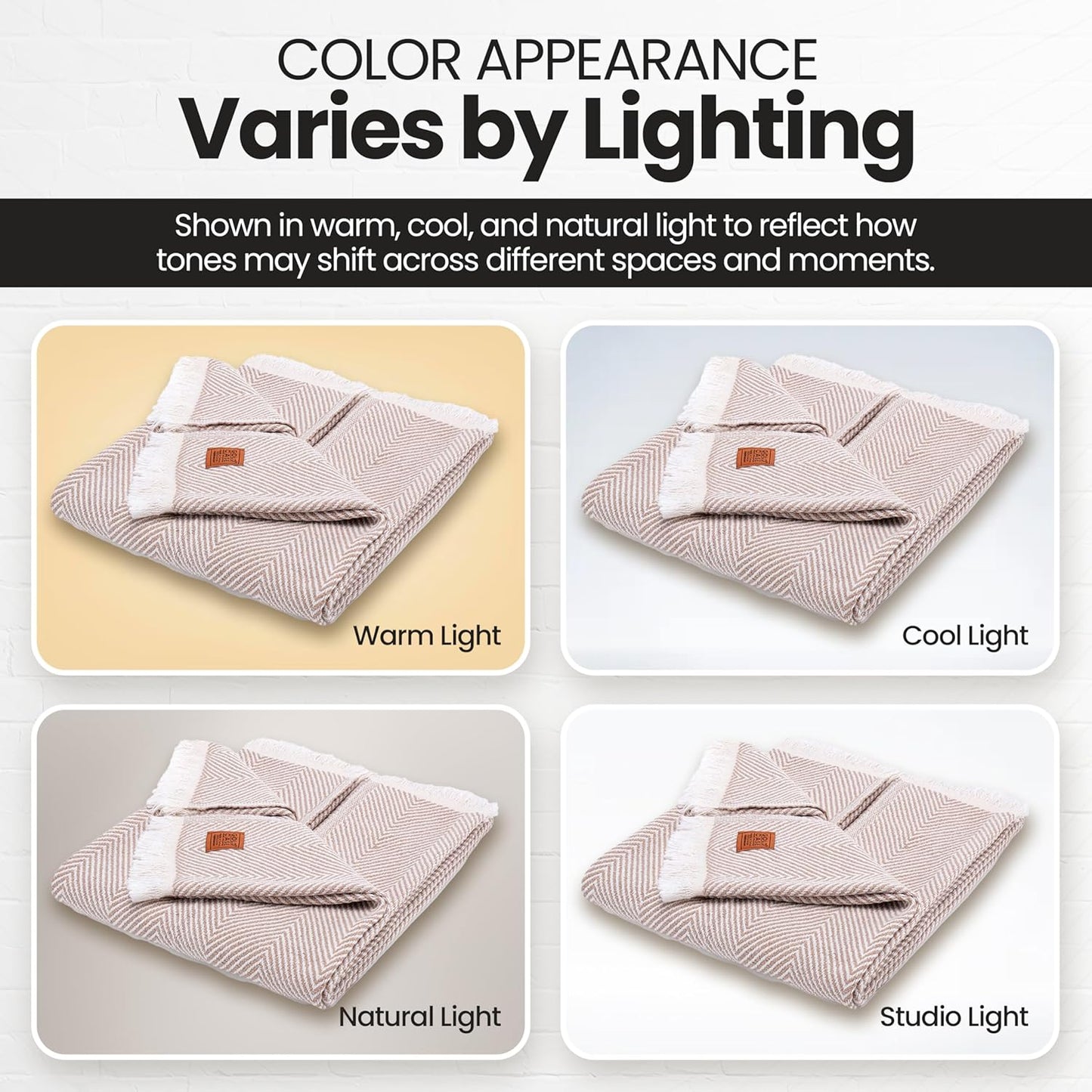 Gold Case Throw Blanket for Couch – 100% Recycled Turkish Cotton Blankets & Throws – Elegant Decorative Throw Blankets for Living Room Sofa – Woven Throws for Couch – Elegant Beige – 60x80