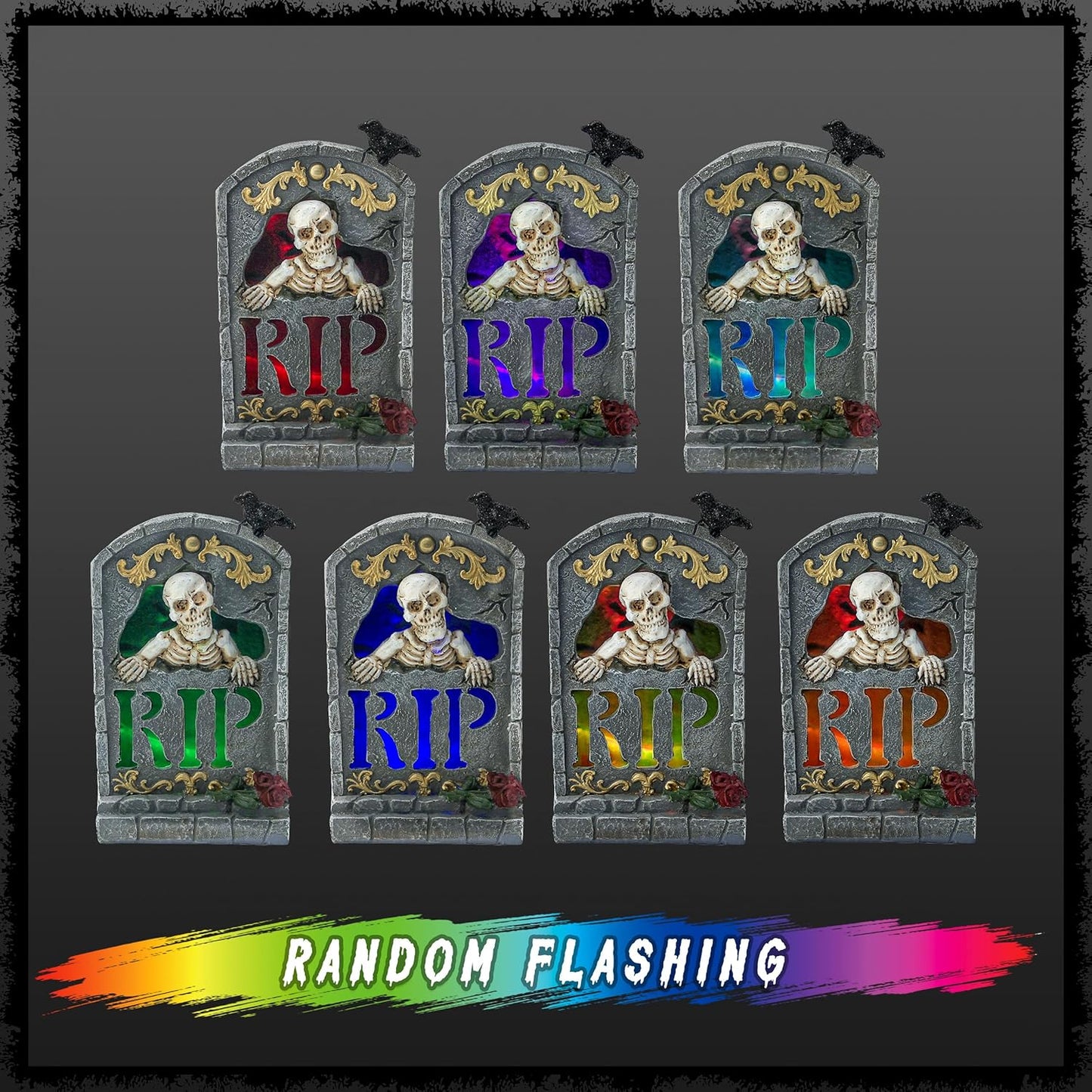 Halloween Decoration Indoor 7.6″ Tombstone Statue with LED Lights Spooky Skull Head Gravestone Skeleton RIP Lighting Changes Halloween Village for Table Shelf Home Party Outdoor Decor Gifts