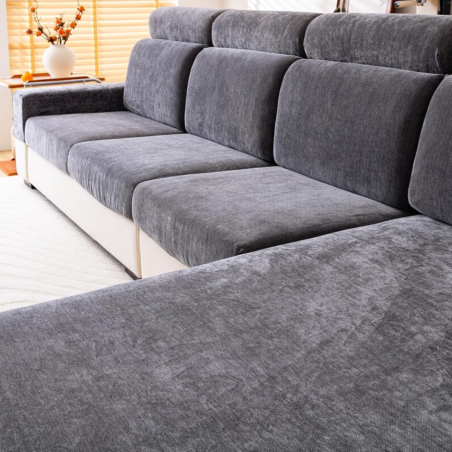 Chenille Sofa Armrest Covers, Soft Stretch Non-Slip Couch Arm Covers for Sofa, Chair or L Shaped Sectional, Furniture Protector (2 Pieces, Dark Grey)