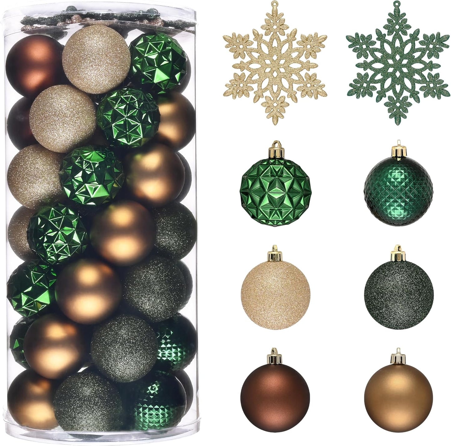 Valery Madelyn Christmas Tree Decorations Ornament Set for Fall Halloween, 50ct 2.36 Inches Green Brown and Gold Shatterproof Christmas Ball Ornaments Hanging Xmas Holiday Party Decor