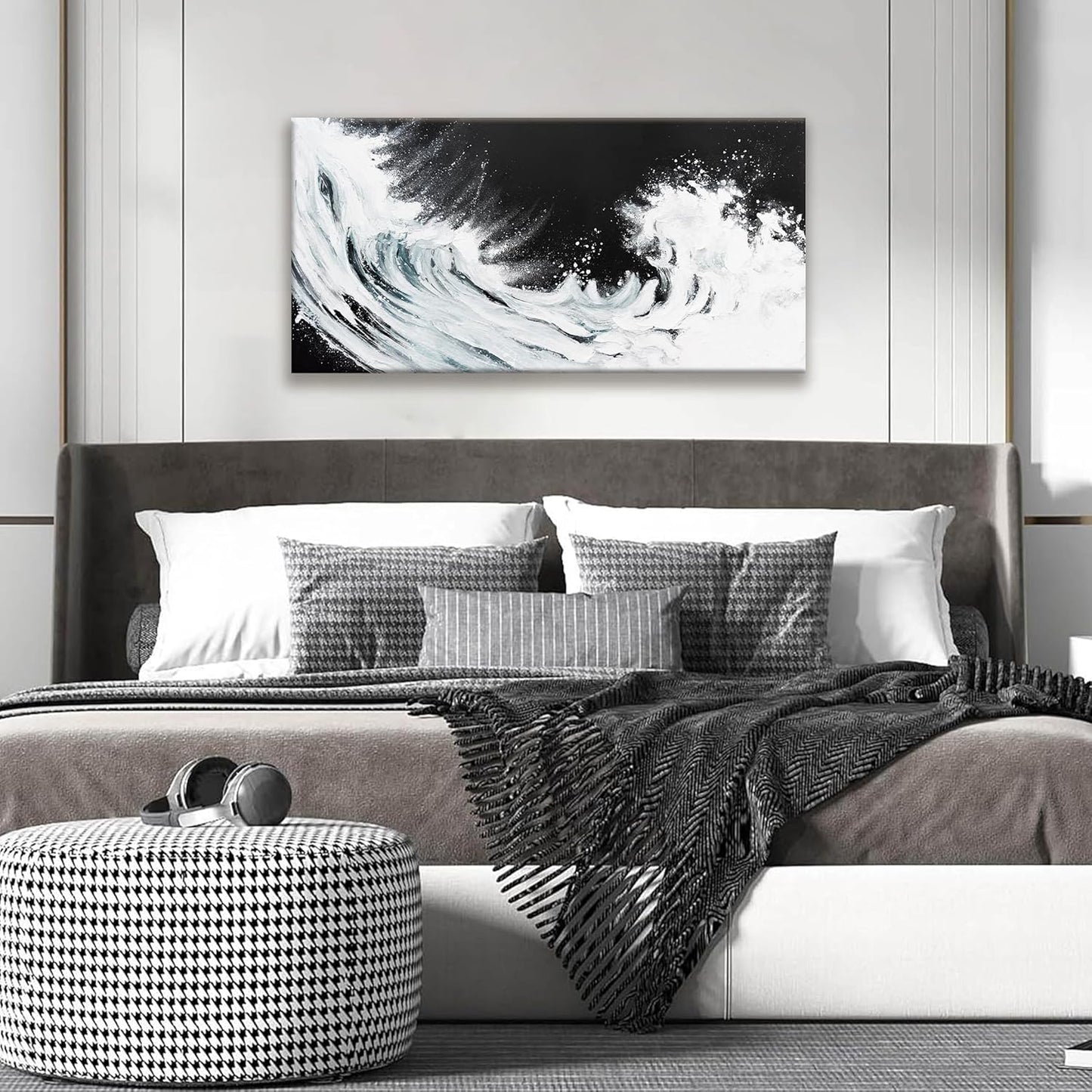 TAIJXAGSG Black And White Abstract Wall Art Painting Canvas Art Wall Decor 20x40 Inch Decorations White Ocean Waves Wall Art Canvas Abstract Art Picture For Bedroom Kitchen Office Home Decor