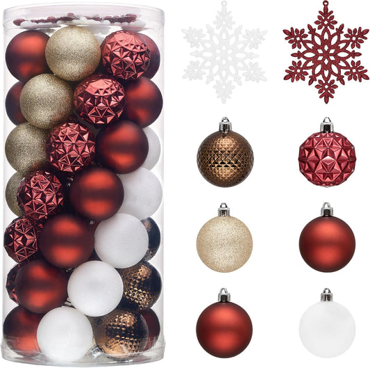 Valery Madelyn Christmas Tree Decorations Ornament Set for Fall Halloween, 50ct 2 Inches Red Brown White Shatterproof Christmas Ball Ornaments Hanging Xmas Holiday Party Decor