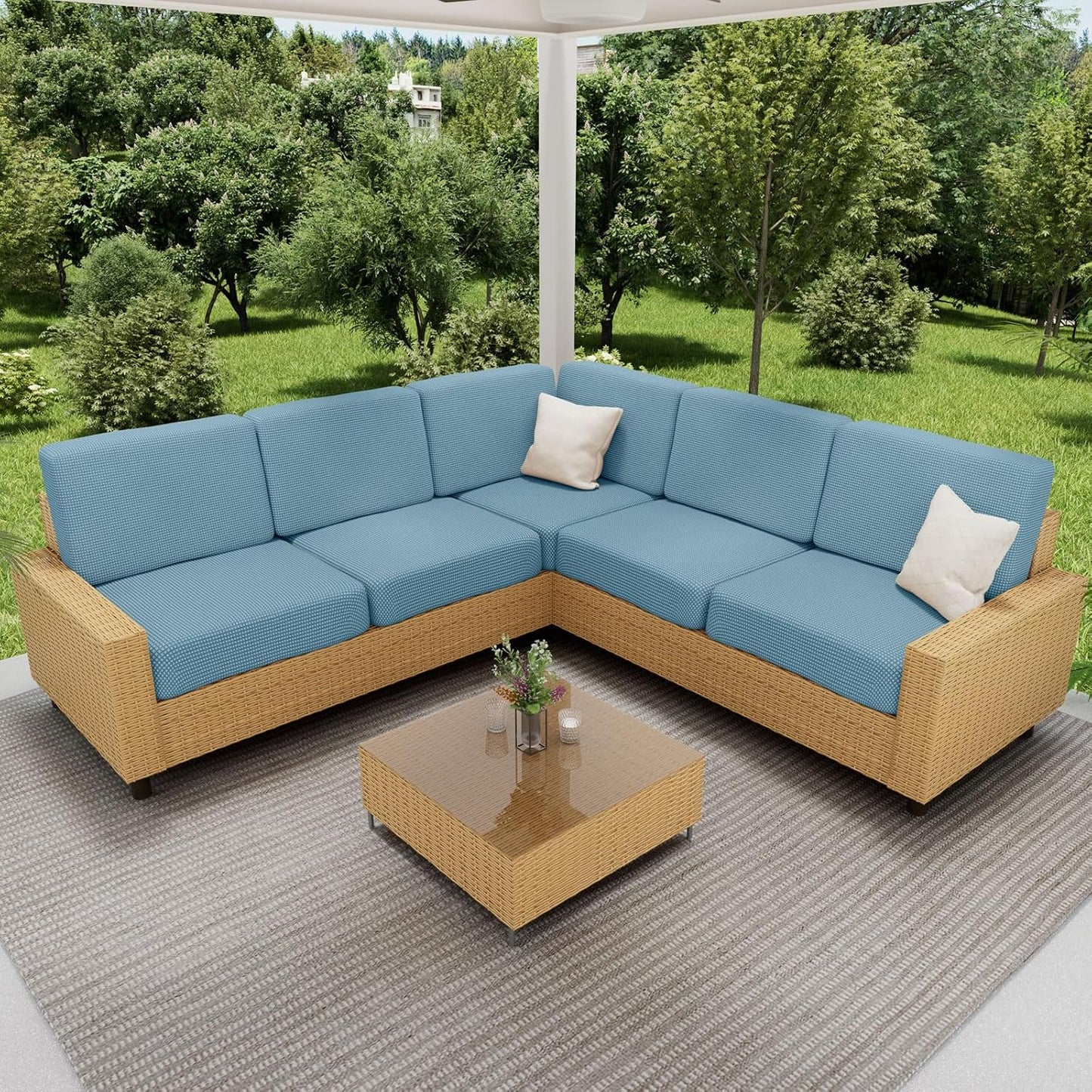 hyha Waterproof Couch Cushion Covers for Pets, Non Slip Sofa Seat Cover for Dogs Washable, Soft Thick Stretch Jacquard Fabric, Sofa Slipcovers with Elastic Bottom (2 Pieces, Lake Blue)