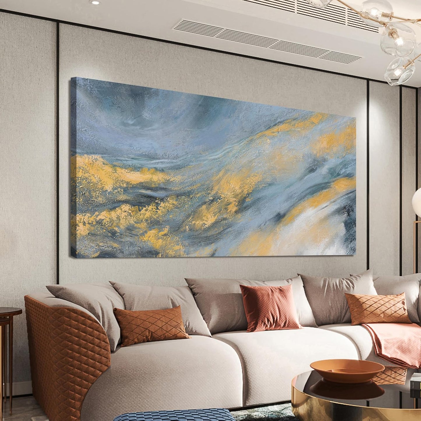 TAIJXAGSG Abstract Wall Art Decor Modern Blue Wall Art Prints Canvas Wall Art Pictures for Living Room Abstract Canvas Art Wall Decor Gold Artwork for Walls Kitchen Bedroom Office Decor 20" X 40"