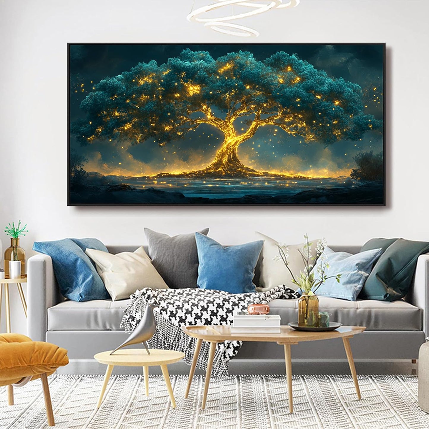 Canvas Framed Wall Art Decor Artwork for Walls Oversized Green Gold Wall Art Prints Large Tree of Life Wall Art for Living Room Canvas Art Wall Decor Modern Home Office Aesthetic Wall Decor 29" x 58"