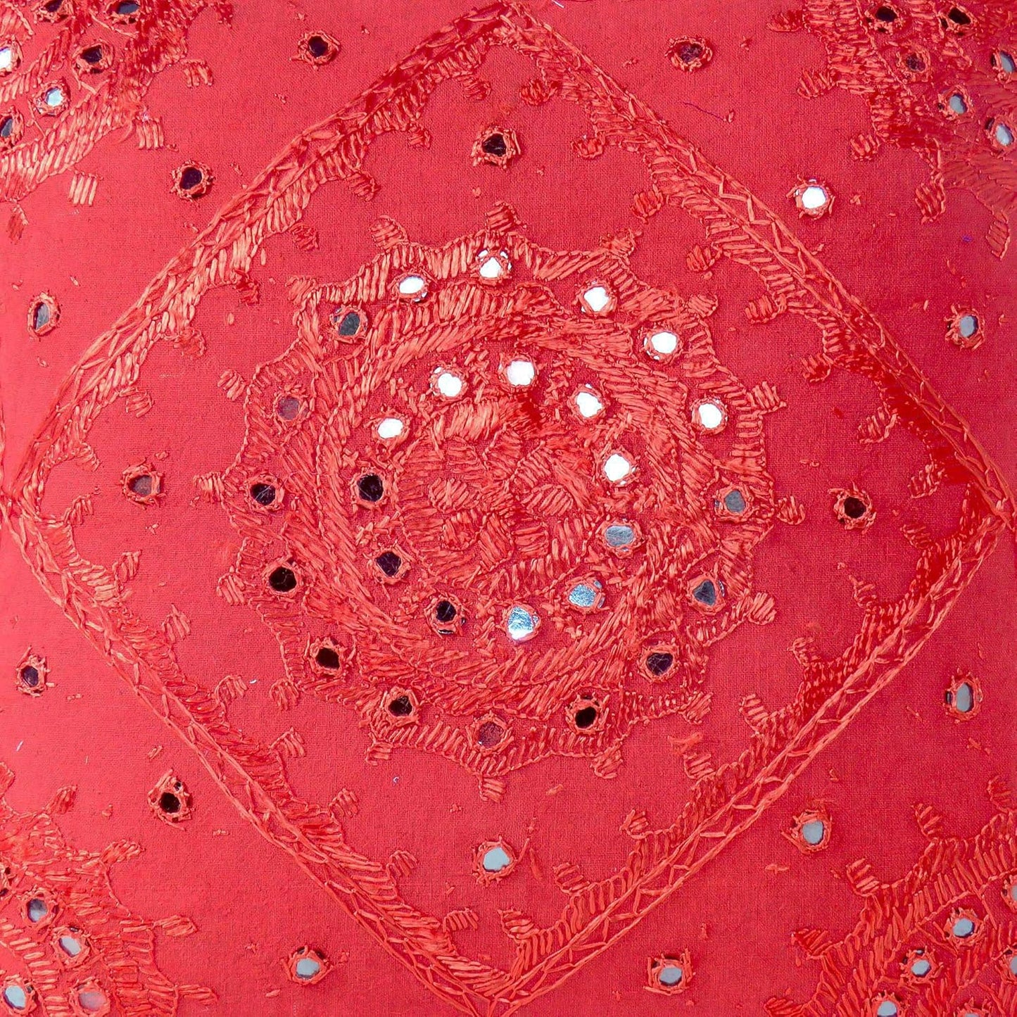 Eyes of India Embroidered Decorative Boho Throw Pillow Cover with Mirrors, Handmade Bohemian Accent Cushion Case for Sofa Couch Bedroom Living Room (Red, 24" x 24")