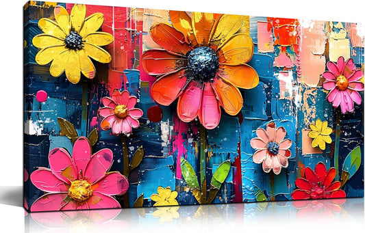 ZHAOSHOP Colorful Flowers Painting Wall Decor Living Room - Floral Canvas Wall Art for Bedroom - Teen Girl Bedroom Decor Size 20" x 40"
