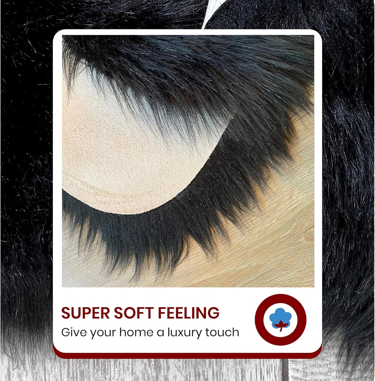 LAMBZY Faux Sheepskin Hypoallergenic Free Shape Silky Shag Rug, Luxury Shaggy Silky Plush Carpet for Bedrooms Rugs Living Room Kids Rooms Sofa Floor Rugs (Decto 10 Pelts 6'x10', 180x300cm Black)