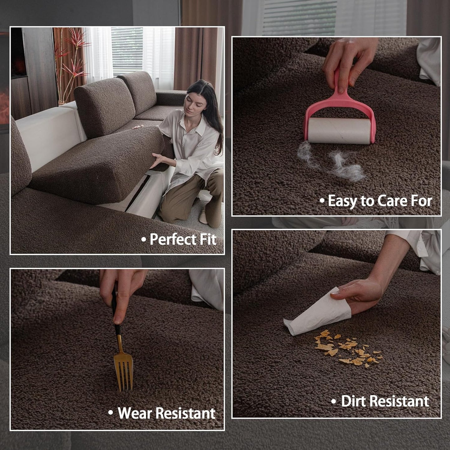 Couch Cushion Covers for Sectional Sofa, Stretch Soft Sofa Slipcovers Washable Wear-Resistant Universal Furniture Protector for Living Room(1 Piece Large Cover, Brown)