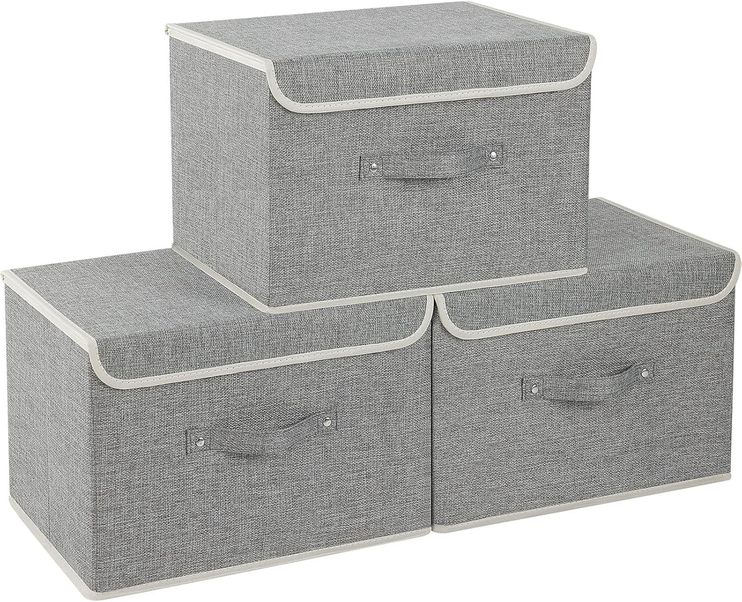 Fabric Storage Bins Cube Organizers with Flip-Top Lid and Handles,Storage Boxes for Organizing Home,Office,and Closet,Grey,3 Pack 15 x 9.8 x 9.8 in