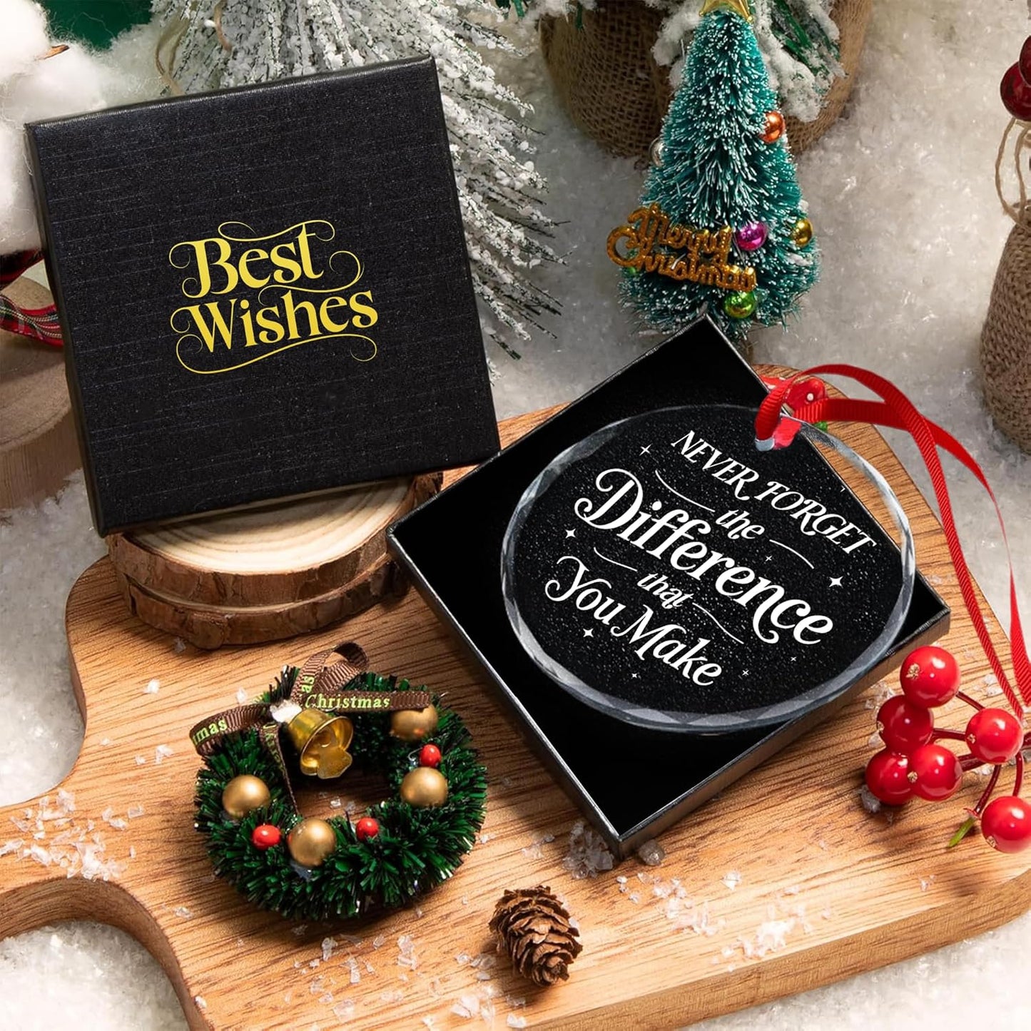 Boss Gifts Never Forget The Difference You Make Ornament Thank You Gifts - Christmas for Employee Coworker Nurse Gift - Farewell, Goodbye, Retirement Gift, Leaving Ideas for Coworker Glass Ornament