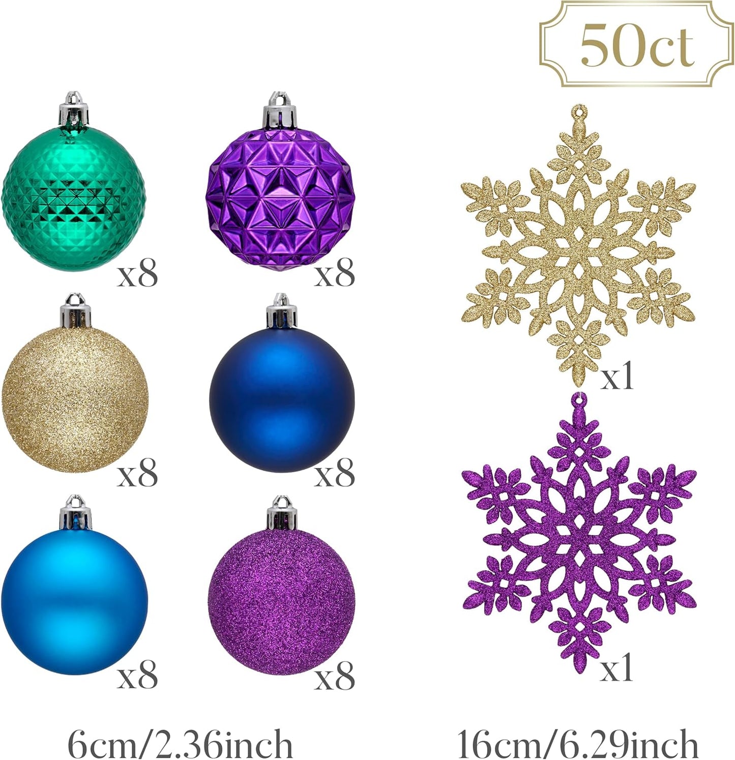 Valery Madelyn Christmas Tree Decorations Ornament Set for Fall Halloween, 50ct 2.36 Inches Peacock Purple Blue Shatterproof Christmas Ball Ornaments Hanging Xmas Holiday Party Decor