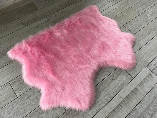 LAMBZY Faux Sheepskin Super Soft Hypoallergenic Free Shape Silky Shag Rug, Luxury Shaggy Plush Carpet for Bedrooms Living Kids Room Sofa Rugs (Pink, Double Side by Side 3'x4')