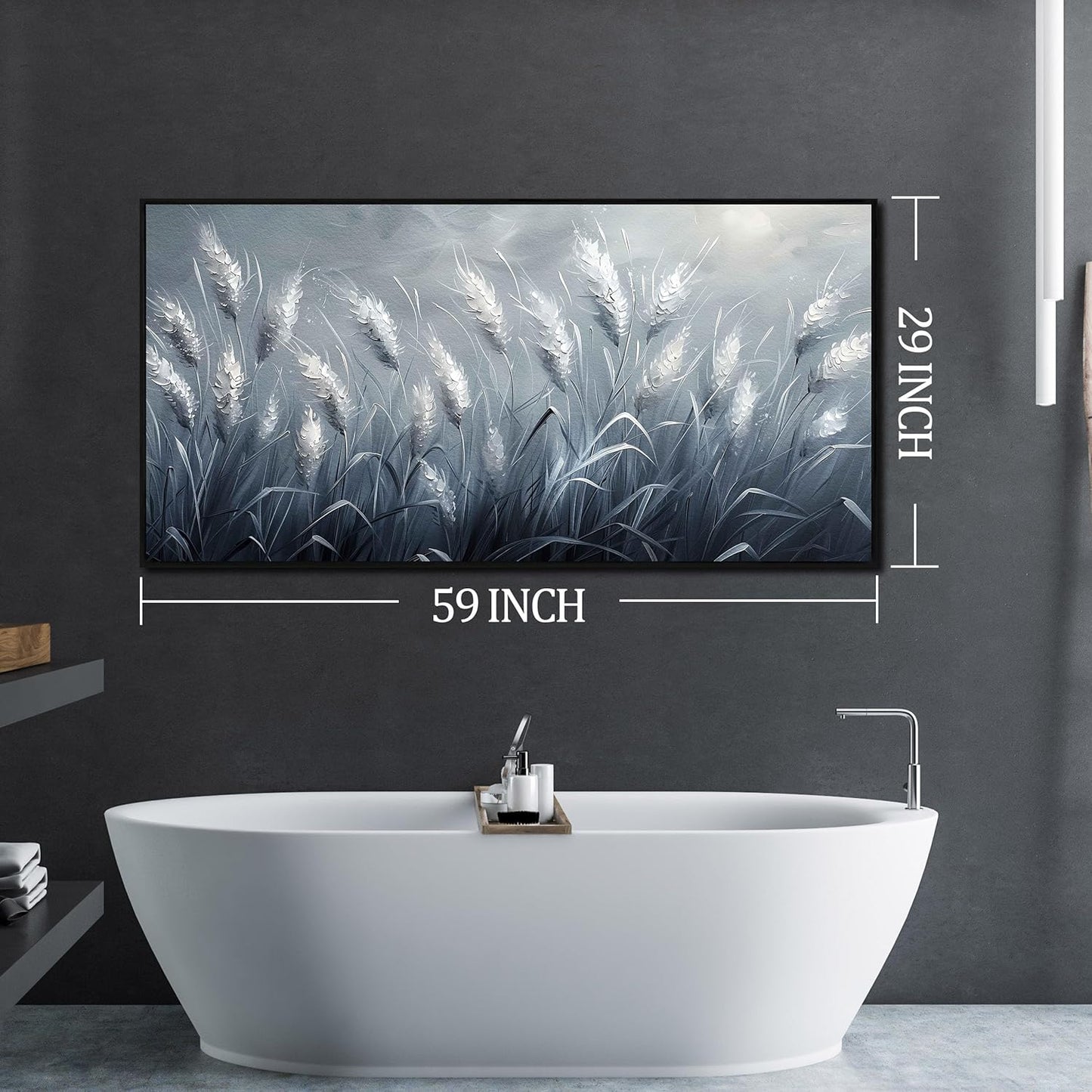 Home Decor Botanical Wall Art Reed Wall Paintings Black Framed Wall Decor Big Pictures 29"x 59"