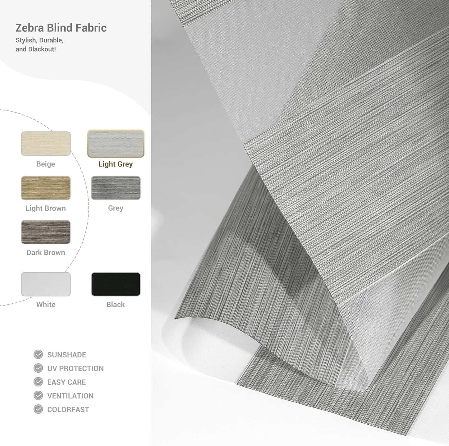 Cordless Zebra Blinds for Windows, Blackout Interior Blinds,Easy to Install,UV Protection,for Offices and Home,Custom Roller Shades, Mousse Light Grey,19" W x 80" H