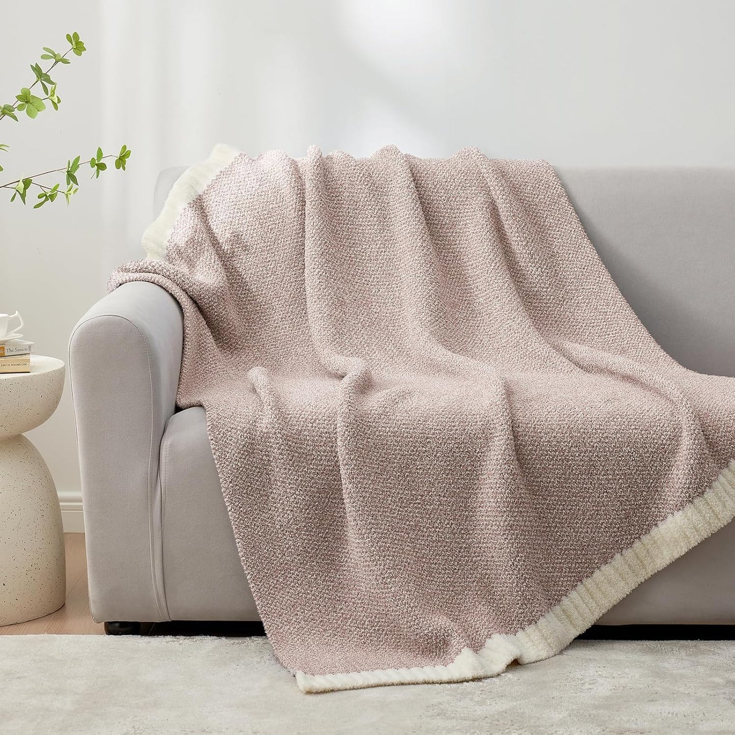 Snuggle Sac Heather Taupe Throw Blanket for Couch, Reversible Super Soft Knitted Blankets Warm Cozy Knit Fuzzy Plush Lightweight Throws for Sofa, Bed, Camping, Picnic, Taupe, 50x60 inches